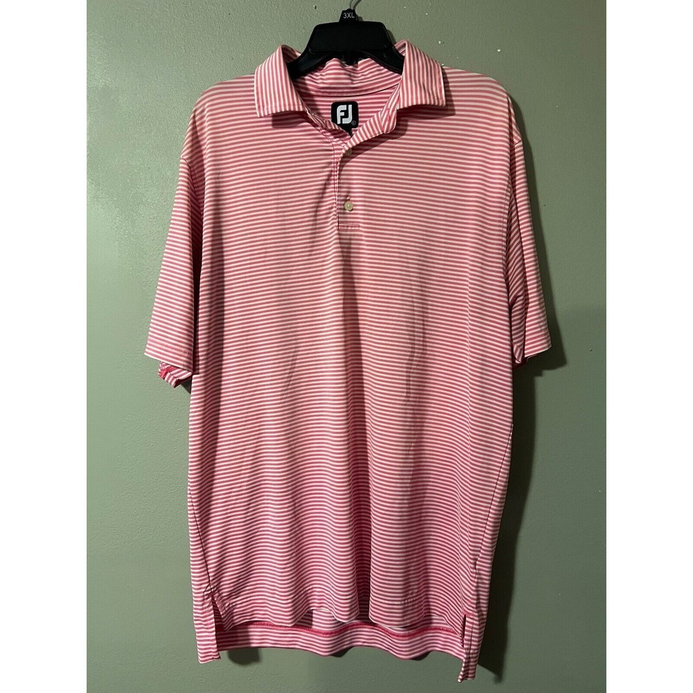 FootJoy FJ Stretch Golf Polo‎ Shirt Men's Large Pink Striped